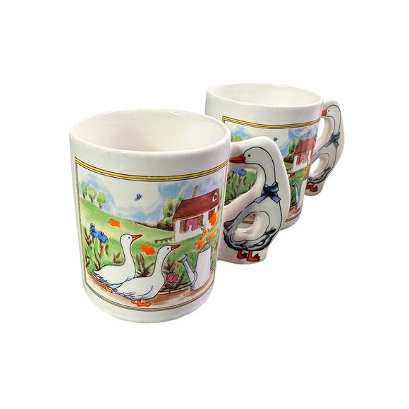 Vintage Duck Mug  stoneware Made In Japan White Ducks set of 4 - Picture 2 of 9